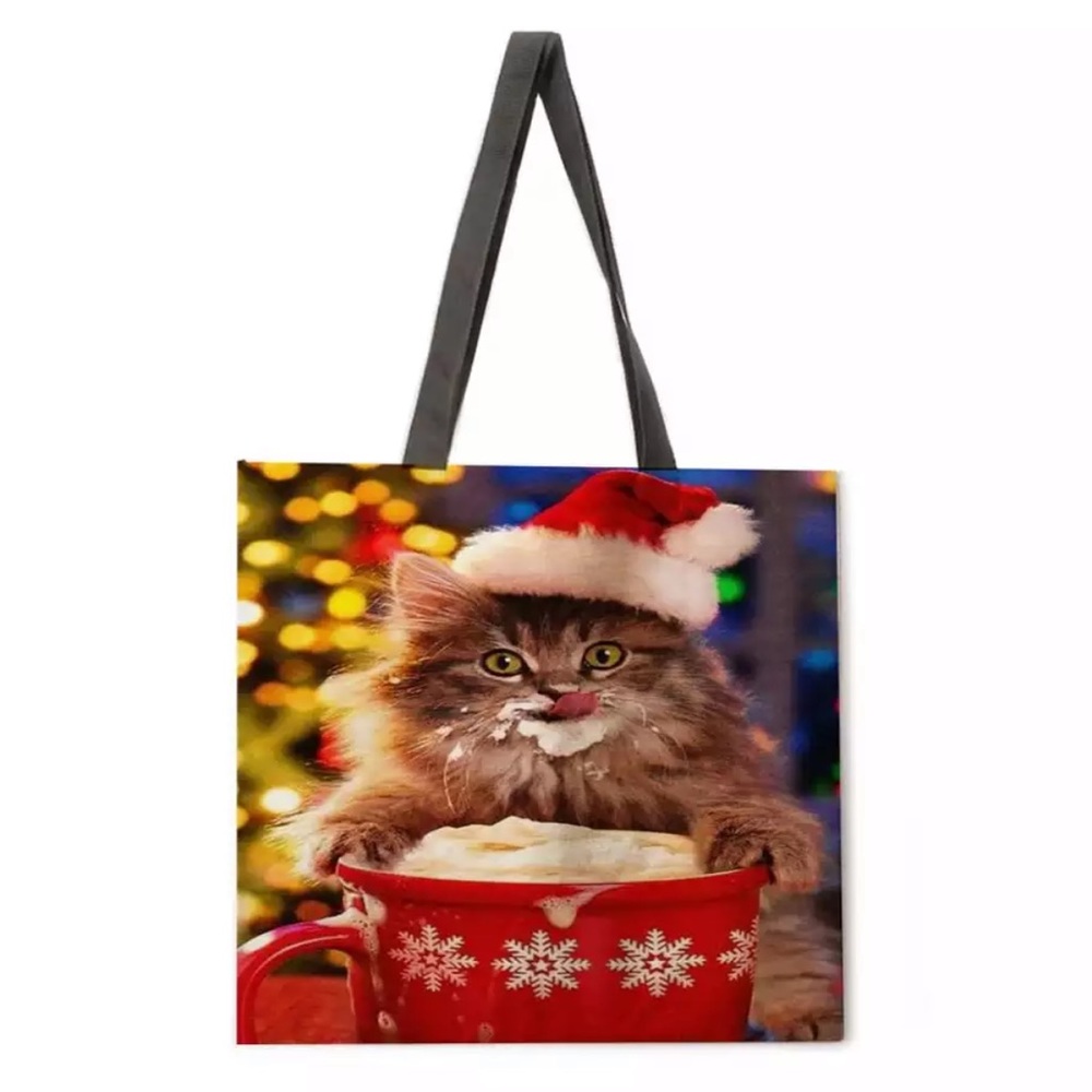 NEW Christmas Cat Print Tote Handbag